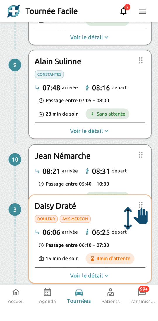 Un passage en cours de déplacement dans la liste, saisi par sa poignée